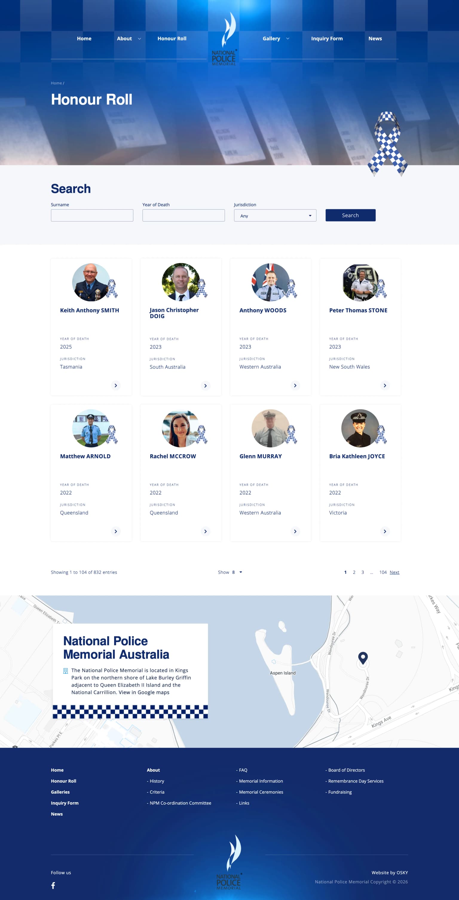 National Police Memorial - Screencapture Npm Org Au Honour Roll 2026 02 22 11 07 04